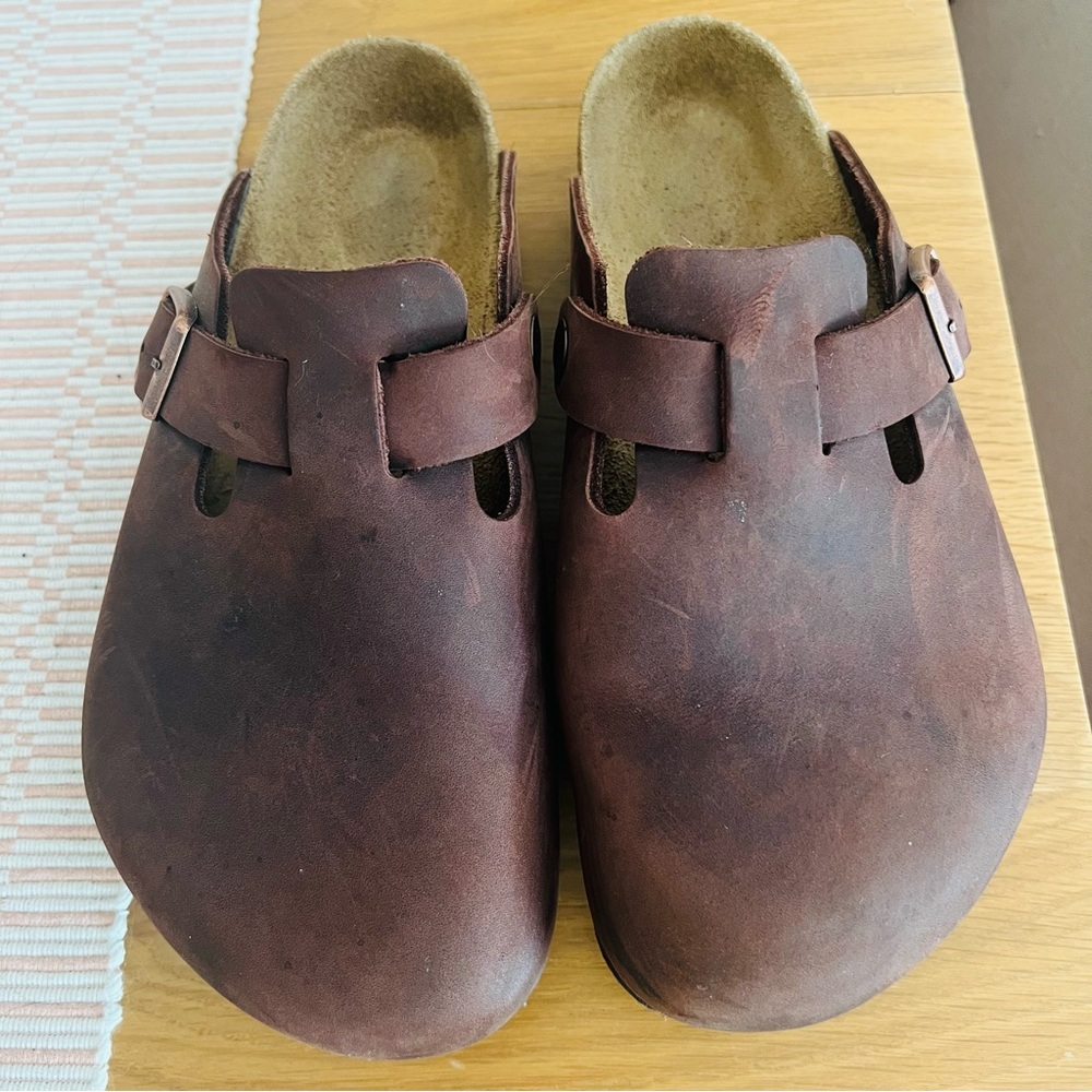 Birkenstock Brown Oiled Leather Boston Clogs 39 EUC